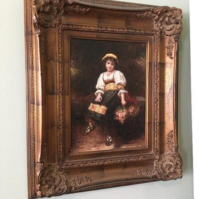 Reproduction of â€œThe Flower Seller" by Etienne Adolphe Piot., frame measures 27â€ high x 22â€ wide