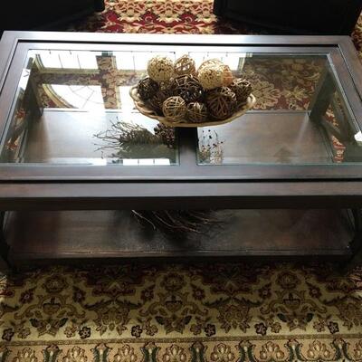 Wood & Glass Coffee Table, 45.5â€ L x 26â€ D x 19â€ H