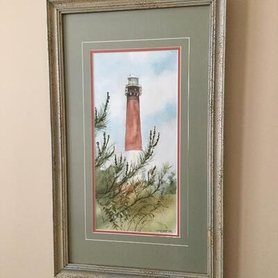 Signed Original watercolor by local artist â€œManchesterâ€, frame measures 26â€ high x 16â€ wide