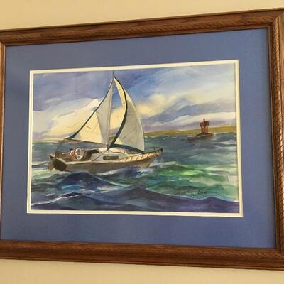 June Sullivan signed original watercolor, frame measures 27â€ wide x 21â€ high