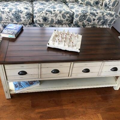Distressed Natural Wood-Top Coffee Table, 48â€ L x 24â€ W x 18.5â€ H