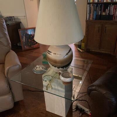 Artemi marble, glass and brass end table
