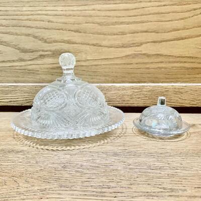 Vintage Crystal Dome Lidded Round Butter Dishes