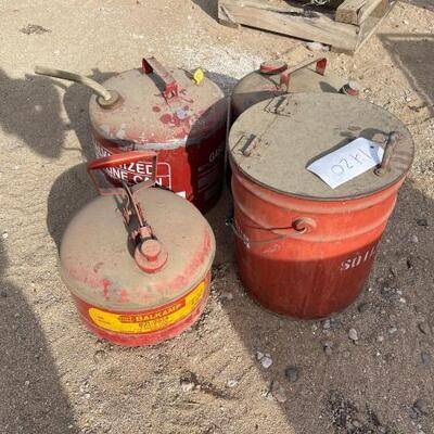 1420 â€¢ 3 Gas Cans & A Soiled Rag Can