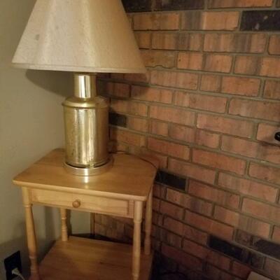 Side table or stand, brass lamp