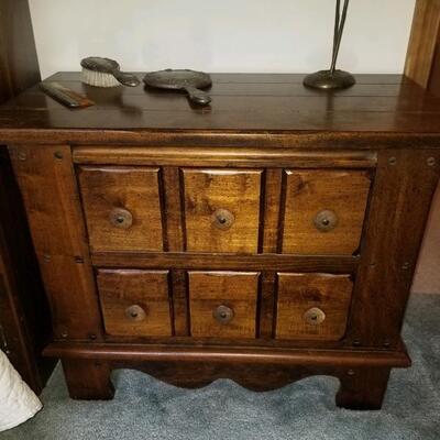 Southwest style nightstand, silver plated vanity set