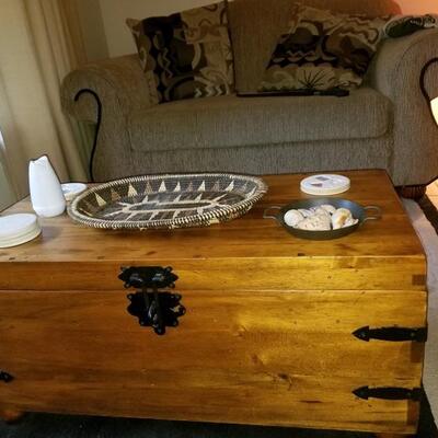 Loveseat (1 of 2), wooden blanket chest with wr. Iron hardware