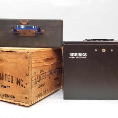 #2698 â€¢ Tomatoes Unlimited Inc King City - California Wooden Crate, Brinks Lock Box, And Brief Case
