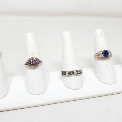 #916 â€¢ 5 Vintage Sterling Silver Rings 32.3g, Weighs Approx 32.3g Sizes 4.5-12. 
