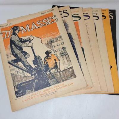#2916 â€¢ (7) Vintage The Masses Magazine Issues from February 1913 - December 1915
