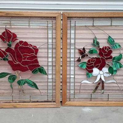 #2928 â€¢ Stained Glass Panels: Two Stained Glass Panels Measurements: 33.5"Ã—27". 