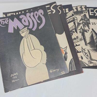 #2904 â€¢ (5) Vintage The Masses Magazine Issues from June 1916 - December 1926 and (1) The New Masses.