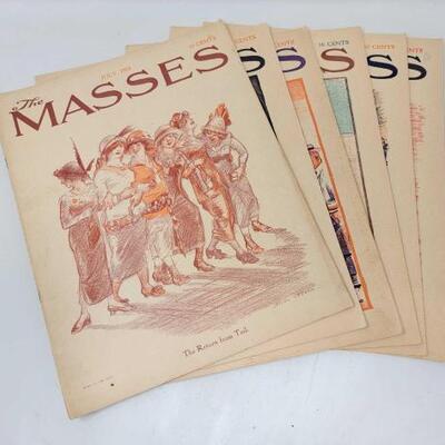#2918 â€¢ (6) Vintage The Masses Magazine Issues from July 1913 - December 1913