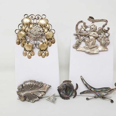 #950 â€¢ 6 Sterling Silver Brooches 47.8g