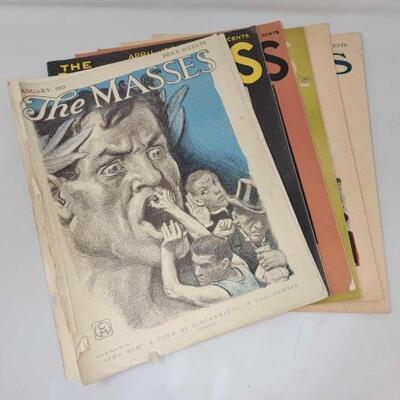 #2912 â€¢ (6) Vintage The Masses Magazine Issues from January 1913 - September 1915