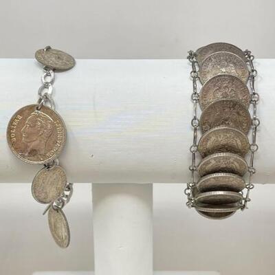 #946 â€¢ 2 Foreign Currency Sterling Silver Bracelets 90.1g
