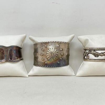 #936 â€¢ Native American Sterling Silver Cuffs, 114.3 g. Weighs Approx 114.3g Width Approx 3/8"-1.5". 