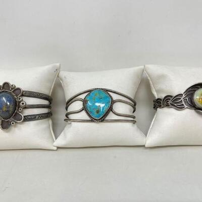 #940 â€¢ Native American Sterling Silver Cuffs, 119.9g. Weighs Approx 119.9g.