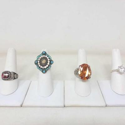 #1102 â€¢ Costume Jewelry: (4) Fashion Rings Ring Sizes 7-9.5.