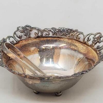 #982 â€¢ Gewe M 830 Silver Small Decorative Dish with Sterling Silver Tongs
