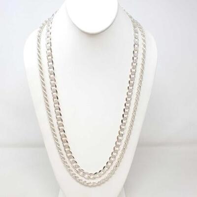 #900 â€¢ 2 Sterling Silver Chains,189g. Weighs Approx 189g, Measures Approx 28"And 30".