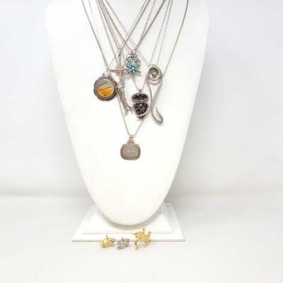 #956 â€¢ 7 Sterling Silver Necklaces and Pendants 87.7g. Weighs Approx 87.7g Necklaces Approx Length 16"-24"