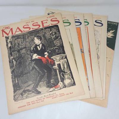 #2914 â€¢ (6) Vinatge The Masses Magazine Issues from July 1914 - December 1914