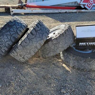 #80140 â€¢ (4) Fierce Attitude M/T 35Ã—12.50R17LT Tires and (4) Dodge Wheel Caps with Lugnuts
