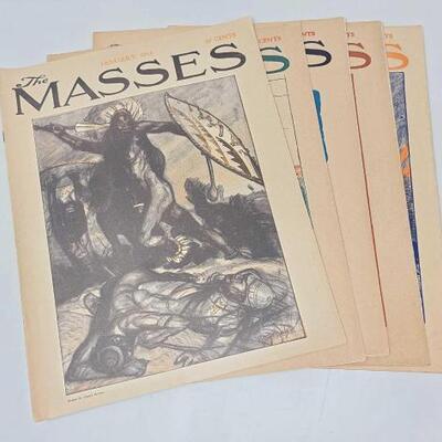 #2920 â€¢ (5) Vintage The Masses Magazine Issues from January 1914 - June 1914