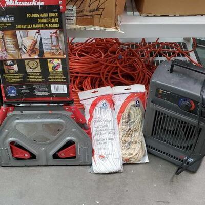 #2830 â€¢ Heater/ Cooler, Power Cord, Rope, Folding Hand Truck. Heater/ Cooler, Power Cord, Rope, Folding Hand Truck.