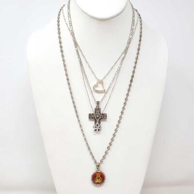 #912 â€¢ 4 Sterling Silver Pendants And Chains 44.8g. Weighs Approx 44.8g Approx Length: 18â€-24â€