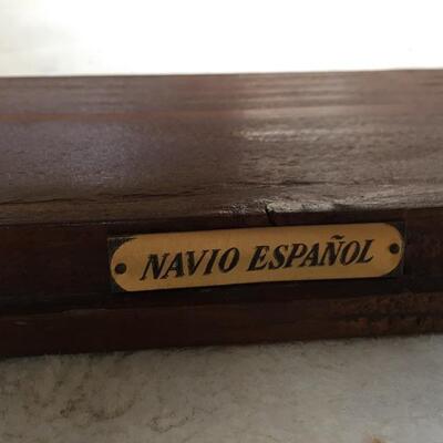 Vintage "Navio Espanol" 1700s Spanish Frigate Naval Wood Model Ship 