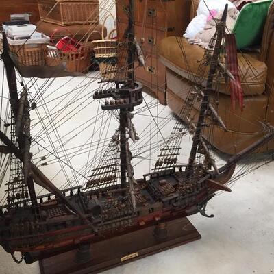 Vintage "Navio Espanol" 1700s Spanish Frigate Naval Wood Model Ship 