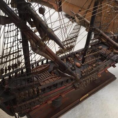 Vintage "Navio Espanol" 1700s Spanish Frigate Naval Wood Model Ship 