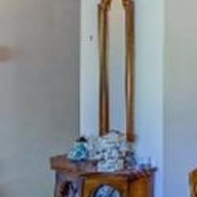 Pricing: Porcelain figures $2  Small Mirror $10   Wooden Curio cabinet $35