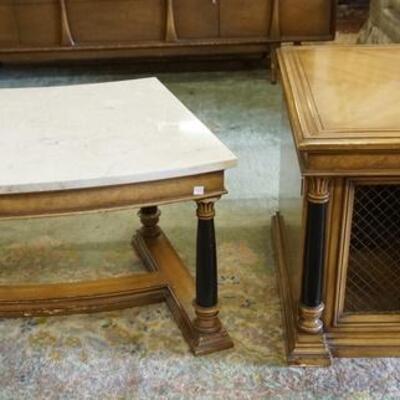 1236	LOT OF TWO SIDE TABLES, ONE HAS ITALIAN STONE TOP, WOOD TOP TABLE IS 25 IN SQ
