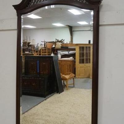 1168	HERITAGE HEIRLOOM BEVELED MIRROR, FRETWORK CREST, FRAME HAS SOME DAMAGE, 27 IN X 52 IN

