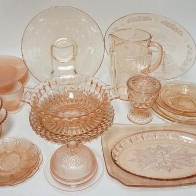 1275	41 PIECE PINK DEPRESSION GLASS, INCLUDES SHARON, CHERRY BLOSSOM, ETC

