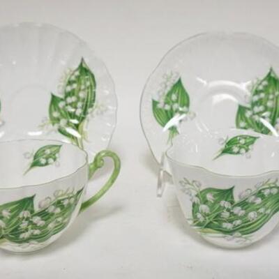 1309	2 SHELLEY CUP & SAUCER SETS, LILY OF THE VALLEY, 2 DIFFERENT SHAPES

