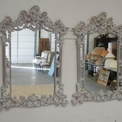 1193	PAIR OF MIRROR CRAFT MIRRORS IN ORNATE PAINTED FRAMES. 34 IN X 43 IN 
