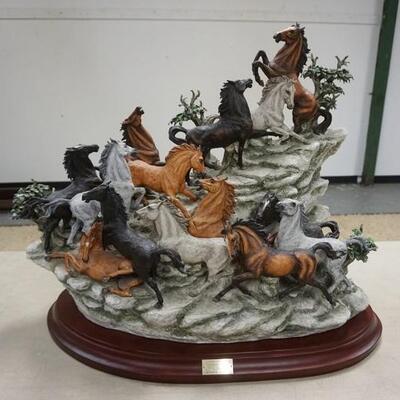 1265	LIMITED EDITION CORSA SELVAGGIA SCULPTURE OF WILD HORSES, COMPOSITION, SIGNED & NUMBERED, HAS CHIPS & A REPAIR,...