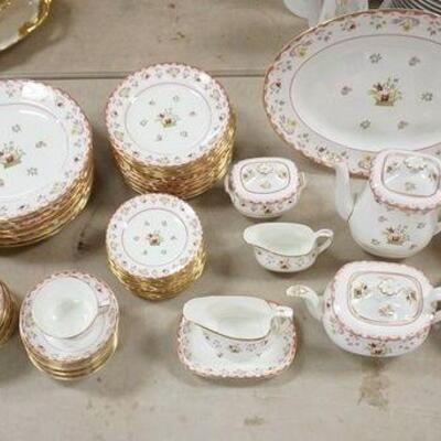 1268	107 PIECE WEDGWOOD WILLIAMSBURG BIANCA DINNERWARE SET, R4499, PLATTER IS 15 1/2 IN COFFEE POT IS 8 1/2 IN HIGH, DINNER PLATES ARE 11...