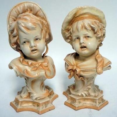 1298	PAIR OF ANTIQUE AUSTRIAN PORCELAIN BUSTS, BOY & GIRL, 8 1/2 IN HIGH
