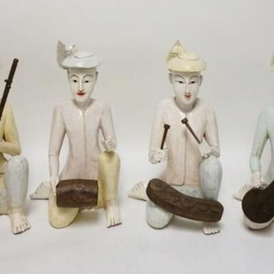 1104	CARVED & PAINTED ASIAN 4 PIECE WOODEN BAND, 17 IN HIGH
