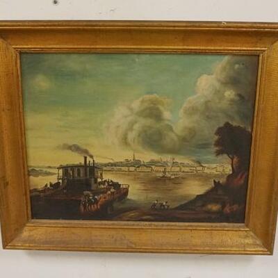 1315	OIL ON ARTIST BOARD SIGNED JANKO, STEAMBOAT UNLOADING HORSES, BOARD DATED 1951 ON THE REVERSE, 22 1/4 IN X 18 1/4 IN INCLUDING FRAME

