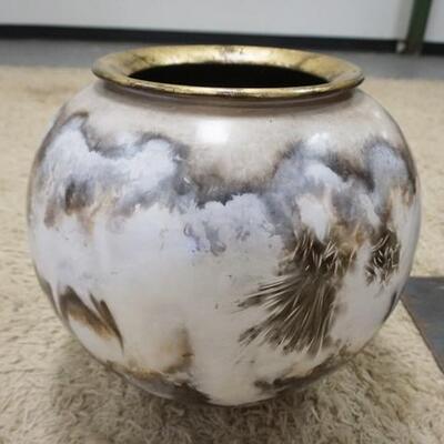 1266	LARGE SIGNED ART POTTERY ROUND JARDENIERE, 16 IN HIGH X 18 IN DIAMETER
