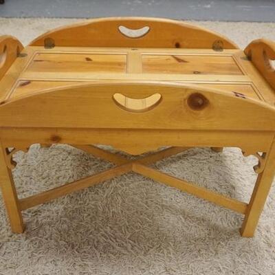 1184	PINE BUTLERS TABLE, SIGNED, NOT LEGIBLE, X STRETCHER BASE, 22 IN X 34 1/2 IN X 22 1/2 IN HIGH, CLOSED
