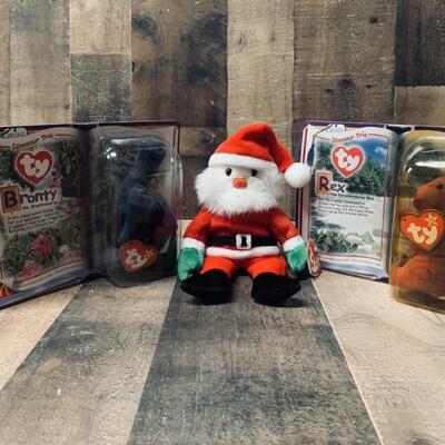 (3) Ty Beanie Babies Santa, Bronty, and Rex