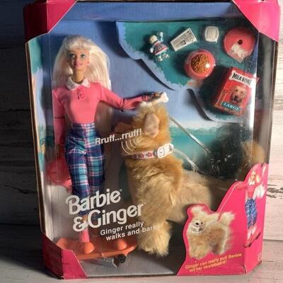 NIB Barbie & Her Walking and Barking Dog, Ginger