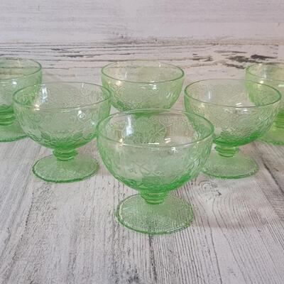 (6) Vaseline Depression Glass Sherbet Glasses